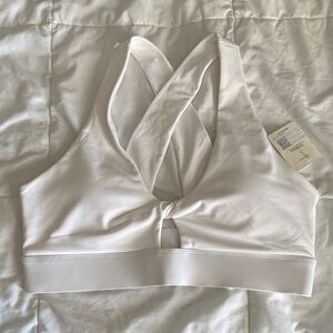 Fabletics White Twist-Front Sports Bra